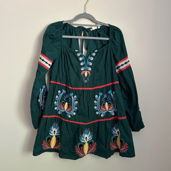 Anthropologe Let Me Be Green Embroidered Dress Size Medium - Picture 1 of 7